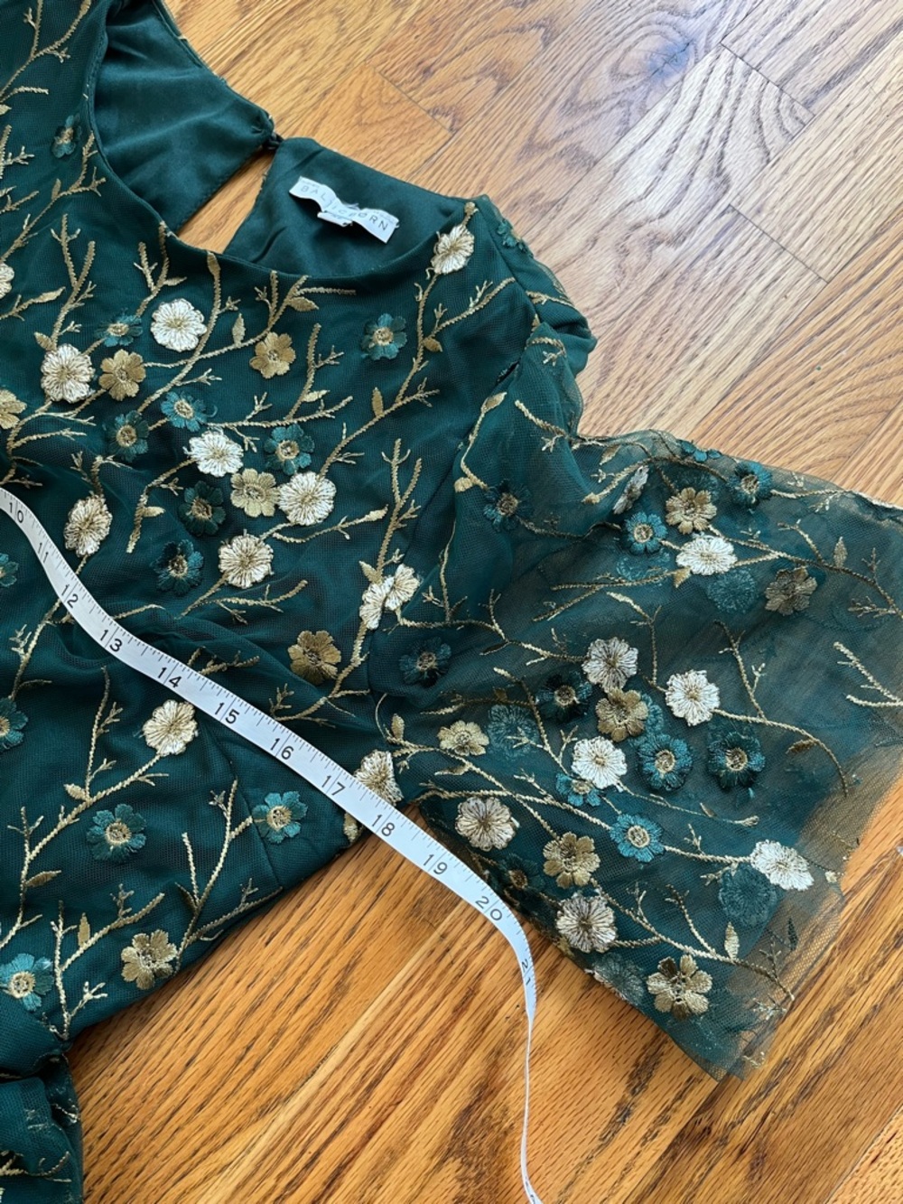 Baltic Born Arabella Embroidered Tulle Dark Green Floral Maxi Dress M b3 - Picture 5 of 8